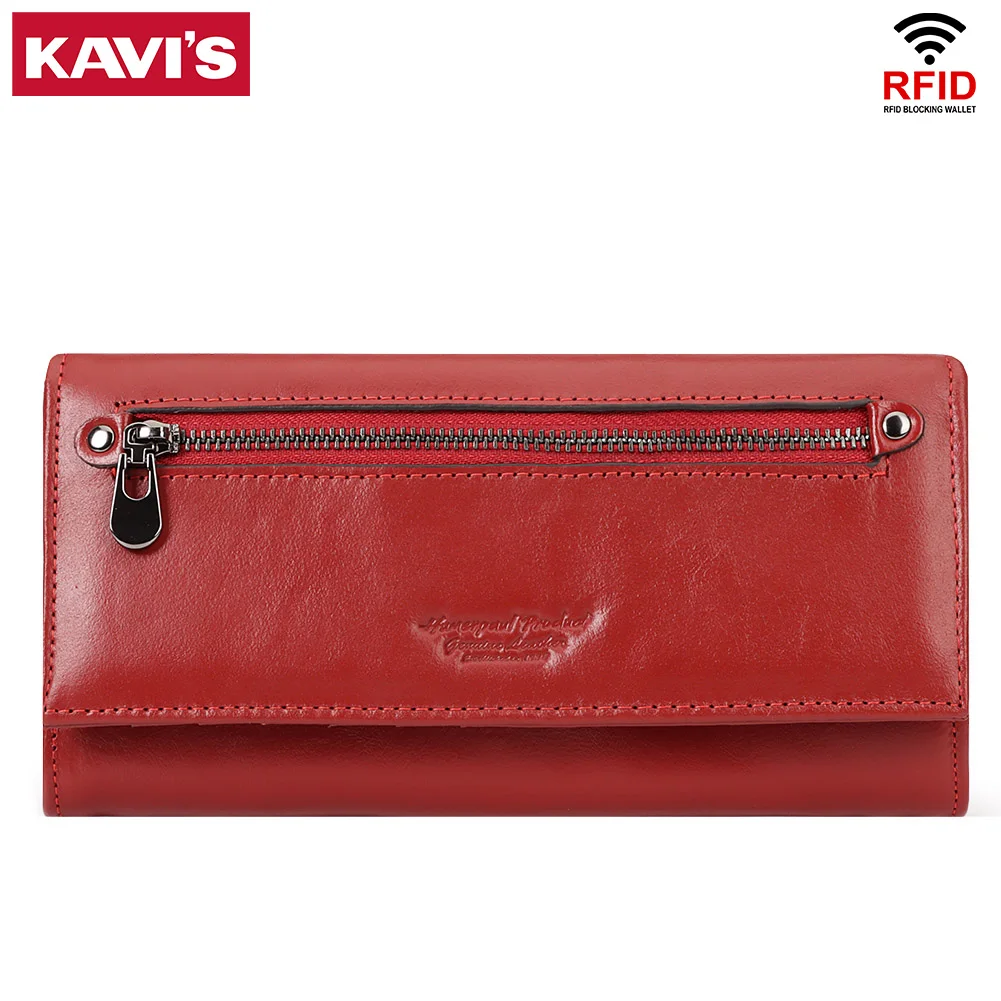 

Fashionable Women Wallet Genuine Leather Long Classic Ladies Clutch with Zipper Coin Pocket Rfid Blocking Card Holder Phone Bag
