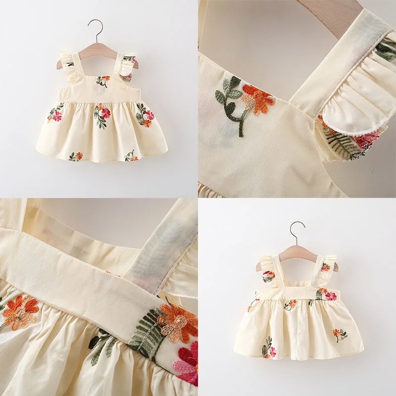 

Summer New Sweet And Cute Baby Girl Dress, Flower Embroidered Children'S Clothing Suitable For Babies Aged 9 Months To 3 Years