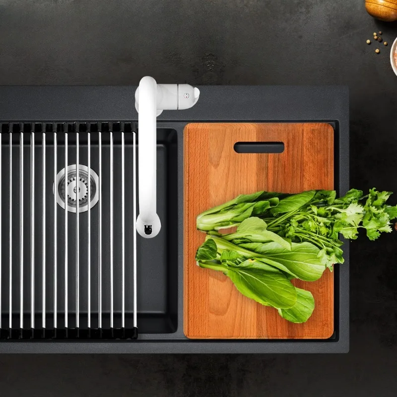 

Quartz stone vegetable wash basin household black kitchen counter basin large double sink sink wholesale vegetable wash basin