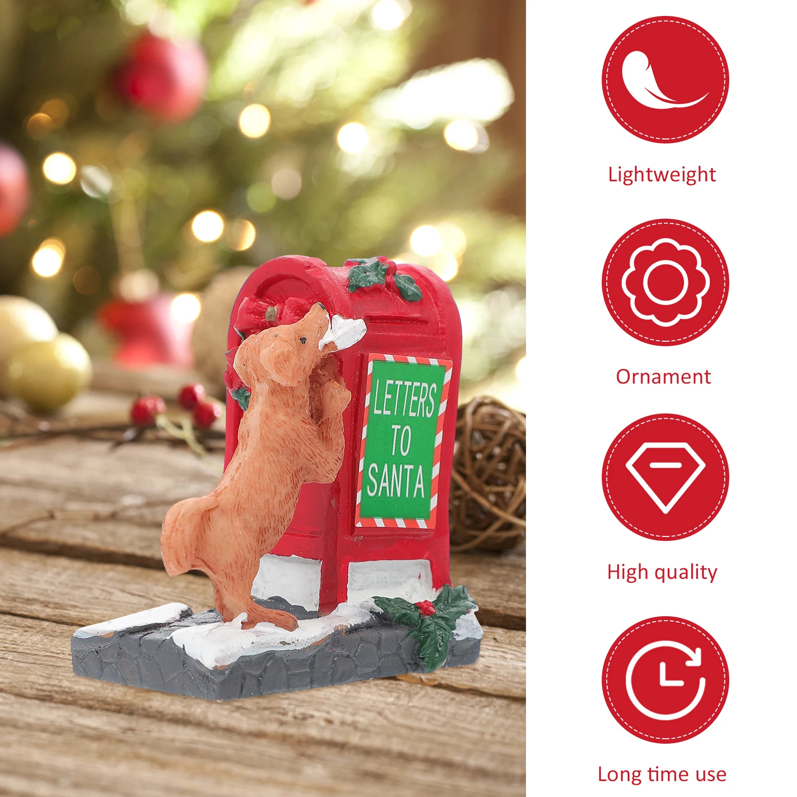 

Mini Christmas Scene Decor Red Dog Sending Wishes to Santa Tabletop Ornament for Holiday Display Christmas Miniature Figurine