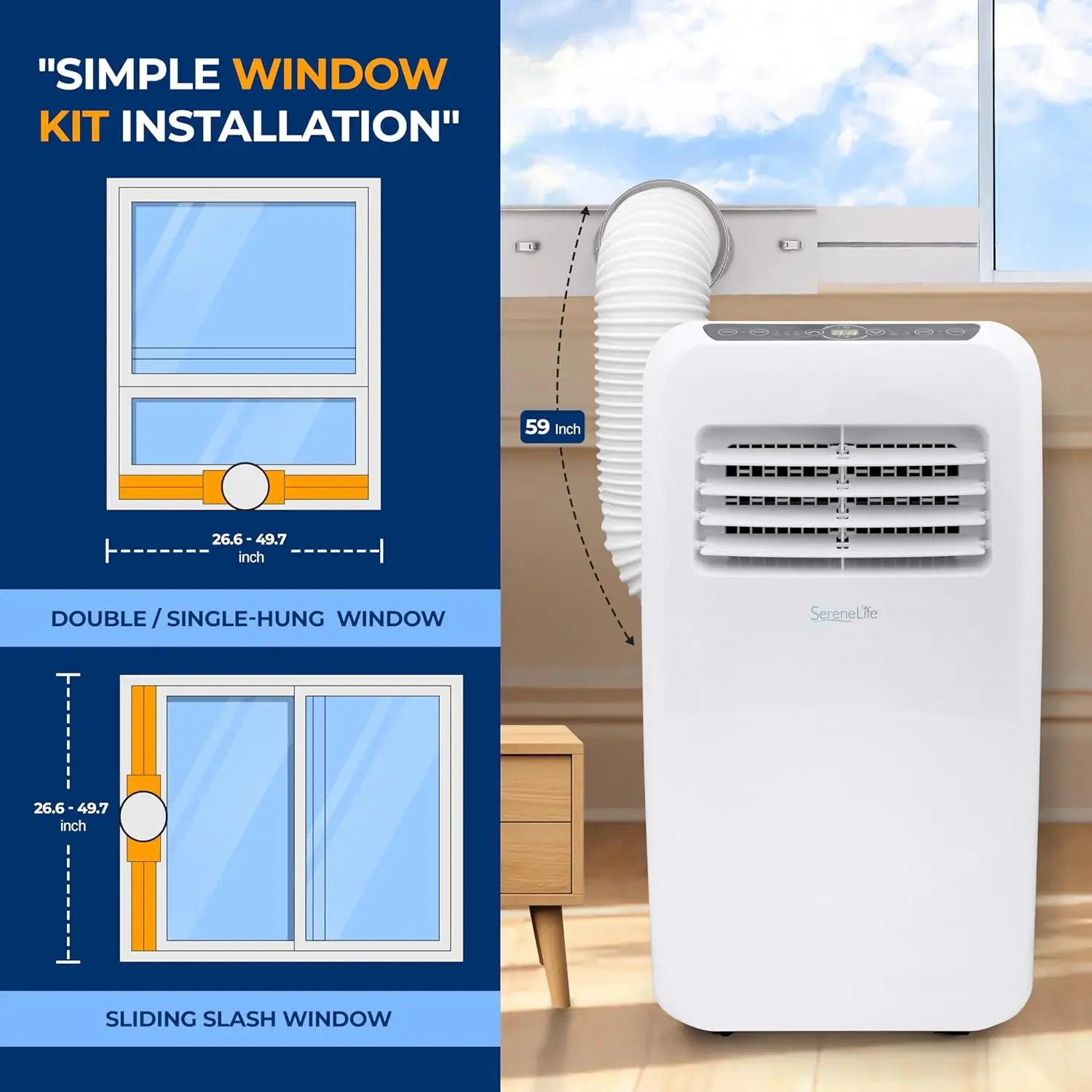 3-in-1 Portable Air Conditioner with Built-in Dehumidifier Function,Fan Mode, Remote Control, Complete Window Mount Exhaust Kit