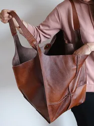 Women PU Leather Handbags Fashion Simple Large Capacity Lady Soft Tote Bags Retro Female New Solid Color Shopper Shoulder Bag