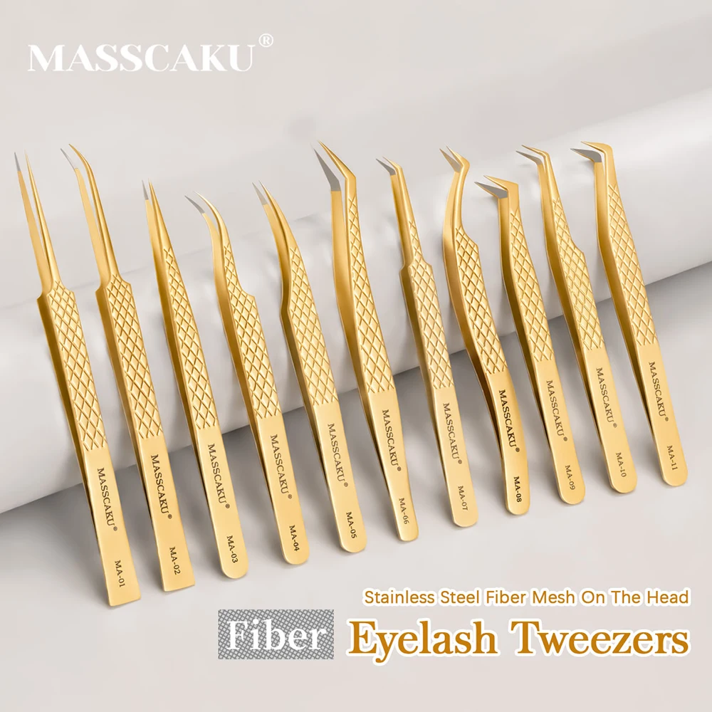 

MASSCAKU Isolation Lash Tweezers Precision Separation Tool Gold Finish Non Slip Handle for Eyelash Extensions