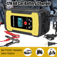 Smart Fast Charger For Auto Motorcycle Car Battery Charger Intelligent Pulse Repair LCD Display 12V 6A