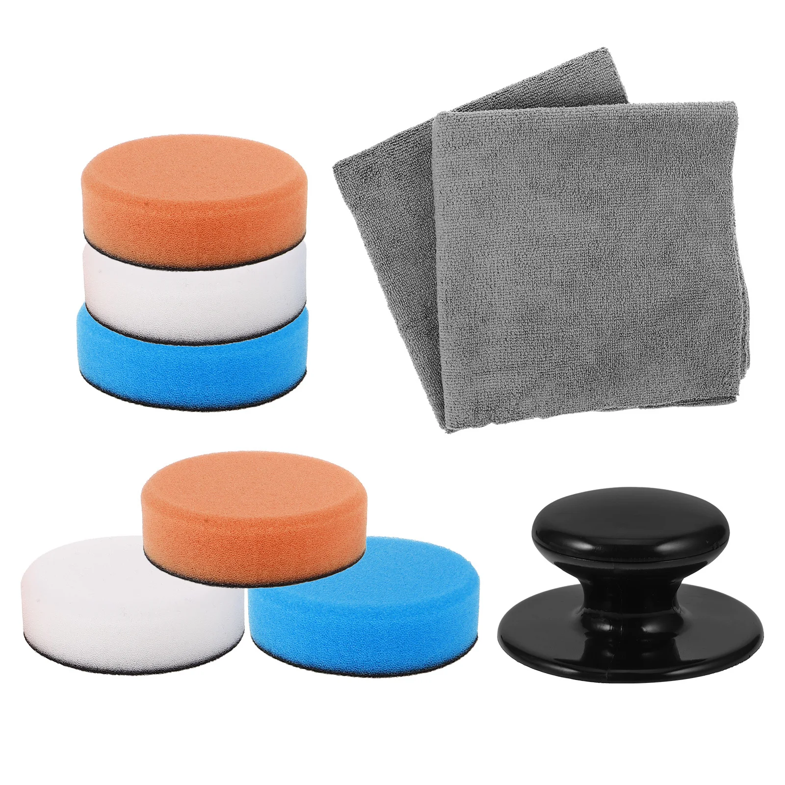 

1Set Car Waxing Sponge Set Replaceable Buffing Pads Comfortable Handle Wax Applicator Pads Towels for Car Polishing Compound Kit