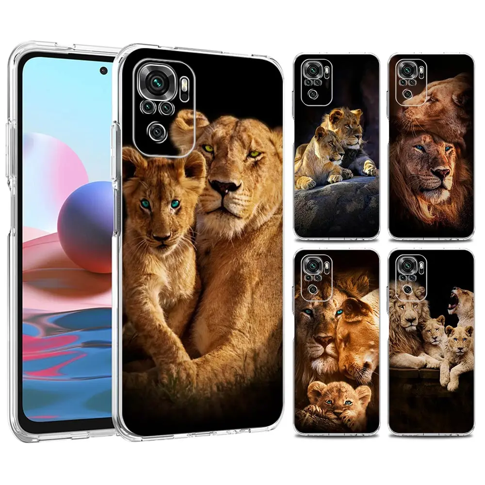 Funda Transparente para Teléfono Redmi 14C 13C 10C Note 15 14 13 12 11 K40 Pro Plus 5G, Carcasa Protectora de TPU Suave con Diseño de León Alfa y Cachorro