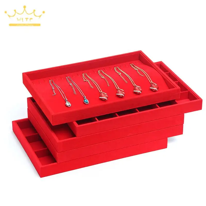 

Red Velvet Jewelry Display Tray 35*24Cm High-Capacity Watch Cahin Storage Case Necklace Earrings Pendant Stud Organizer