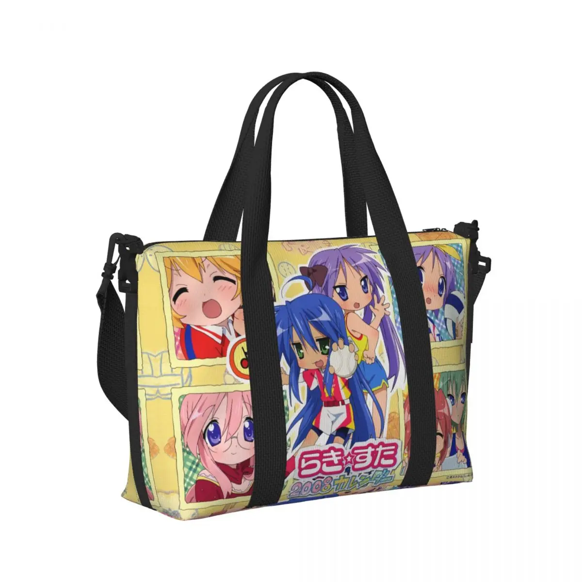 Aangepaste Kawaii Lucky Star Anime Strand Tote Bag Vrouwen Extra Grote Gym Carry On Japanse Game Travel Boodschappentassen