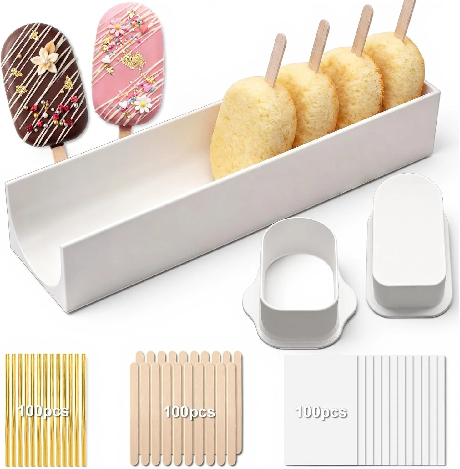3in Cakesicle Cutter with 9in Tray Cake Mold Set - 100 Sticks 100 Bags And 100 Ribbons for Home Baking Birthday Parties Wedding