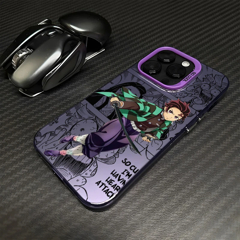 Demon Slayer Anime Comics For Apple iPhone 15 14 13 12 11 XS XR X Pro Max Plus Colorful Silver Cover Phone Case