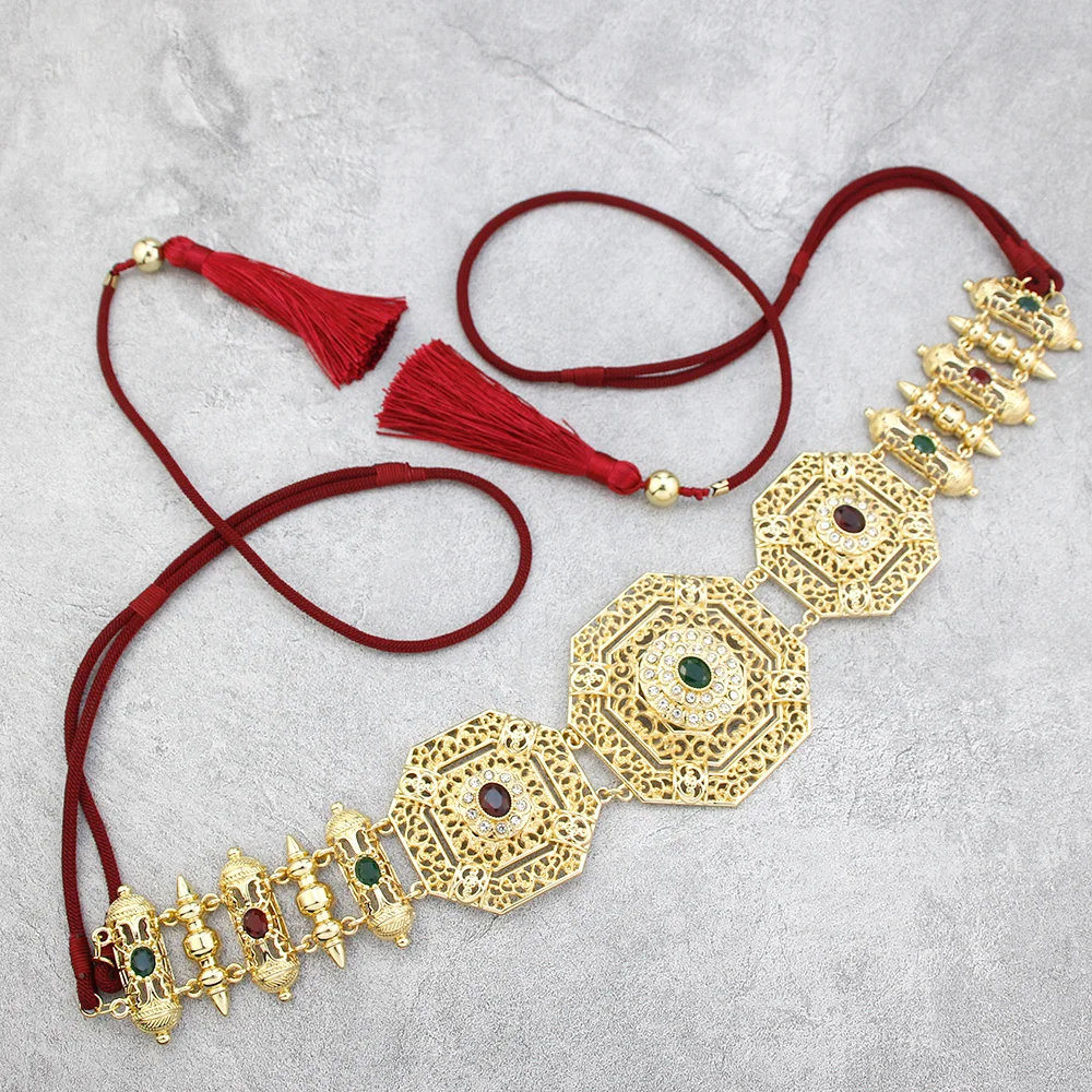 Sunspicems Exquisite Hand Woven Rope Belt for Women Waist Chain Wedding Jewelry Morocco Caftan Belt Arabic Robe Accessories