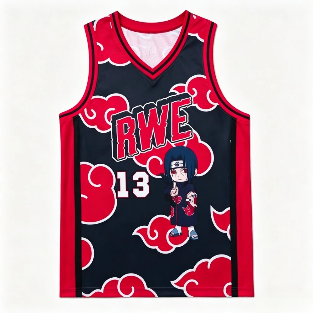 2026 New Naruto Akatsuki Crimson Cloud Totem Element Men's Tops Summer Breathable Sleeveless Vest Naruto Adult Sports Jersey