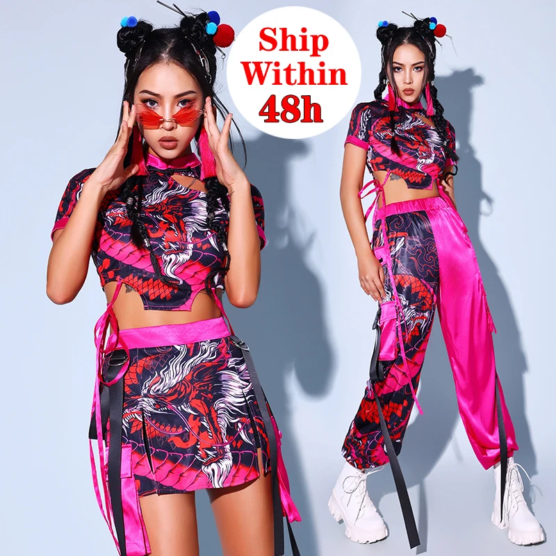 New Jazz Dance Costumes For Women Chinese Style Red Outfits Nightclub Bar Bar Gogo Dancers Costumes Pole Dance Clothes DQS8734