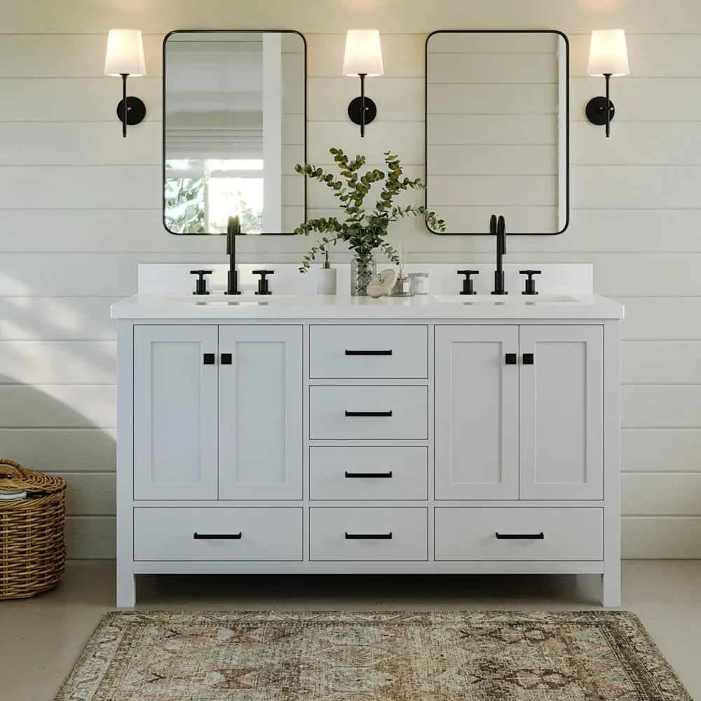 White Double Bathroom Vanity with 1.5