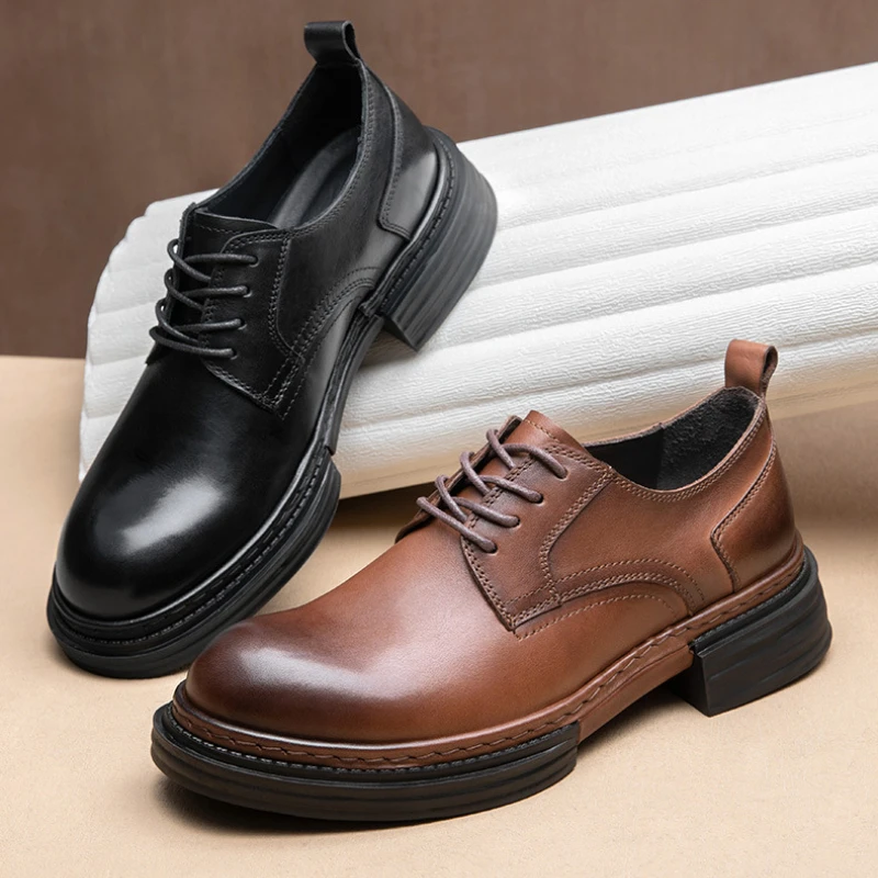 

Retro Mens Wedding Shoes Luxury Genuine Leather Handmade 2025 Spring Lace Up British Style Outdoor Black Dress Social Shoes Man