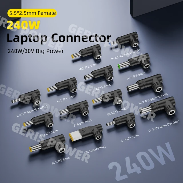 Zasilacz do laptopa 240 W Złącze 5,5x2,5 mm do 7,4x5,0 4,5x3,0 6,0x3,7 mm Konwerter ładowarki DC do Lenovo Hp Dell Asus