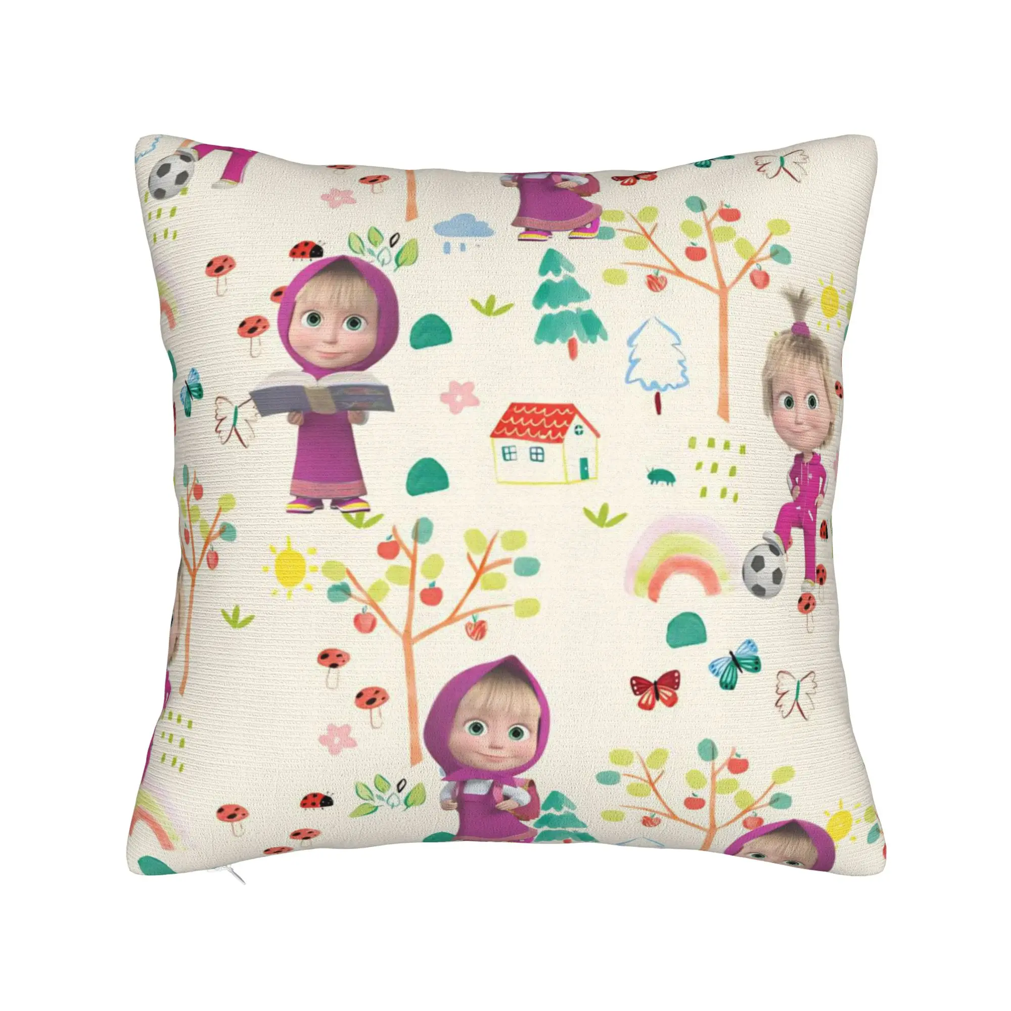 Cute Cartoon M-Masha and Bear Pillowcase Printed Fabric Cushion Cover Gift  Pillow Case Cover Living Room Wholesale 40*40cm