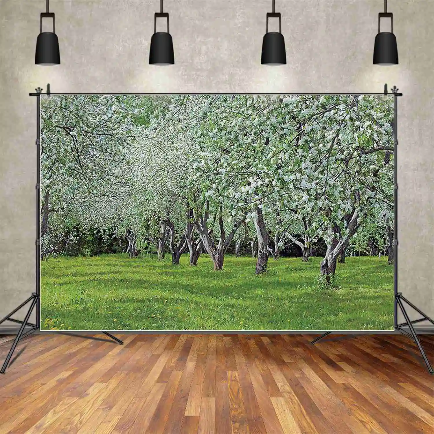 MOON.QG 요정 용수철 사진 배경, 녹색 잔디 나무 꽃 포토존 배경, 어린이 사진 스튜디오 포토부스 용품