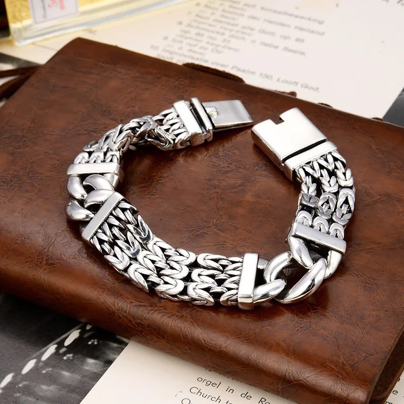 Nouveau bracelet tressé épais motif paix, 14 mm de large, 20 cm de long, 79 g, bijou de poignet rétro imposant