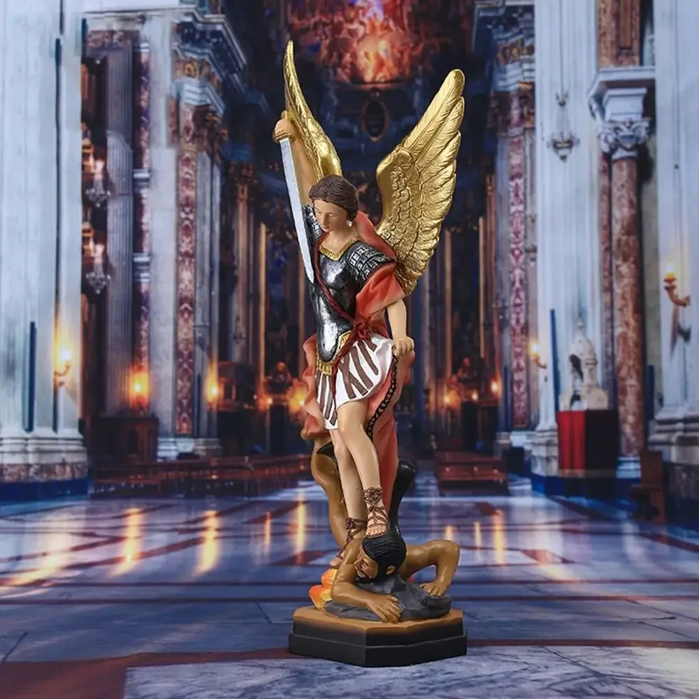 Resin Handmade Killing Demon God Sculpture Saint Milka Angel Swords Angel Religious Statue Classical Saint Milka Angel Statue