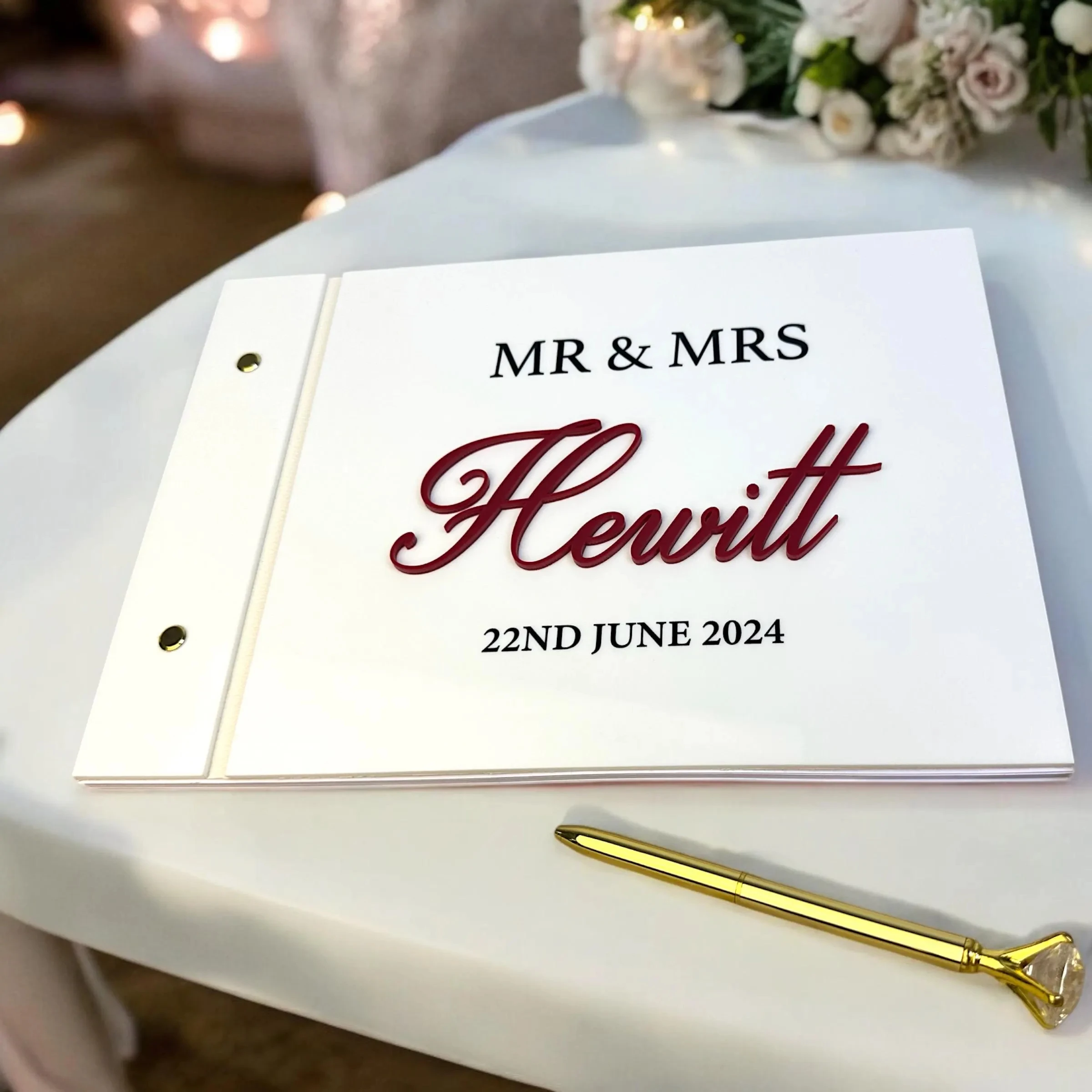 

Acrylic Wedding Guestbook and Crystal Pen, Custom Perspex Guestbook, Personalised Luxury Wedding Guest Book, Reception Signs