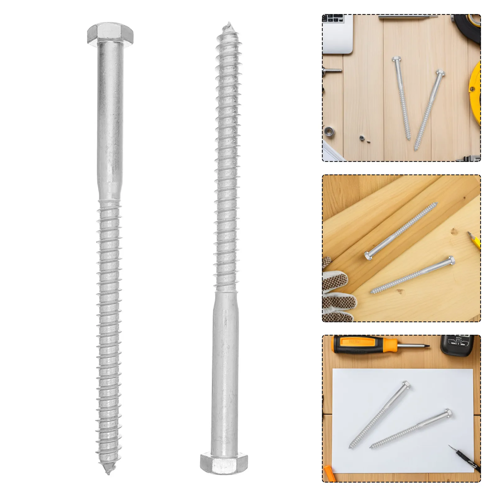 2Pcs Galvanized Hex Head Lag Bolts Heavy Duty Carbon Steel M16x250 Wood Screws for Decking Framing Outdoor Timber Projects Rust