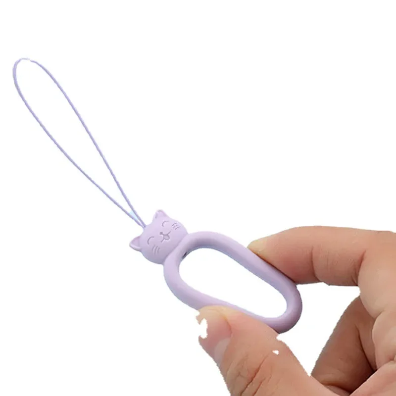 New cat silicone ring lanyard Creative U disk short cartoon mobile phone pendant Ring lanyard phone strap  lanyards  phone charm