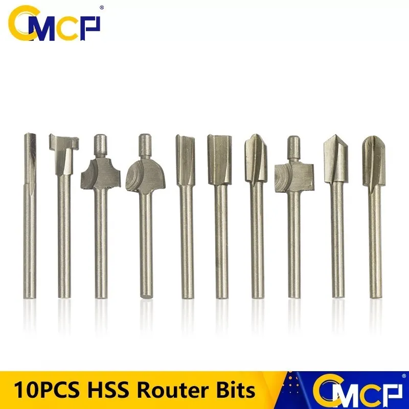 

CMCP 10pcs HSS Router Bits Wood Cutter Milling Fits Dremel Rotary Tool Set 1/8" Shank Carpentry Router Bits For Rotary Tools DIY