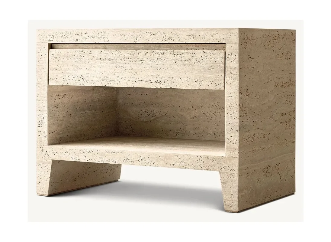 

Marble Square Bedside Table Luxury Stone Bedroom Furniture Travertine Locker with Drawer