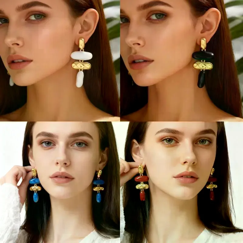 Retro Exaggerated Gold Stitching Earrings Wine Red Enamel Drop Glaze Jewelry for Women Vacation Travel Wear