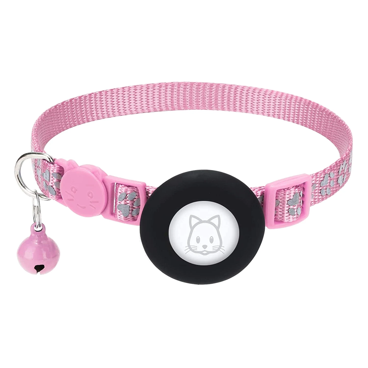 Cat Collar, for Apple Air Tag Cat Collar with Safety Buckle and Bell, Reflective Cat Collar in 3/8Inch Width Pink