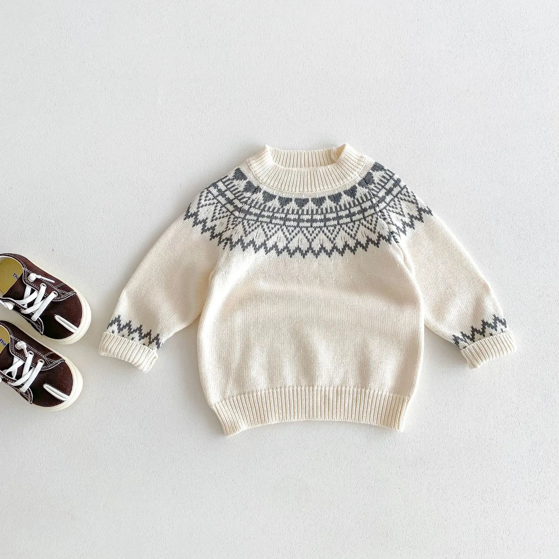 

2024 Autumn New Children Sweater Baby Boys Versatile Jacquard Knitwear Toddler Girls Casual Knitted Pullover Tops Kids Clothes