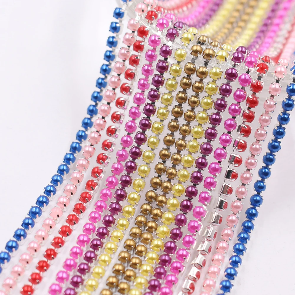 New products 1 Meter ABS pearl chain Silver claw base Cup Chain Rhinestones Trimming  for clothing shoes decorative accessories