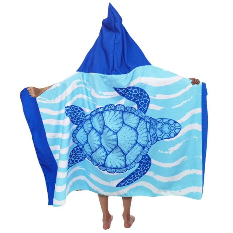Sea Turtle Beach Towel Soft Microfiber Quick Dry Large Bath Towels Hooded Cloak Wetsuit Kids Girls Poncho Bathrobe For Swim Surf