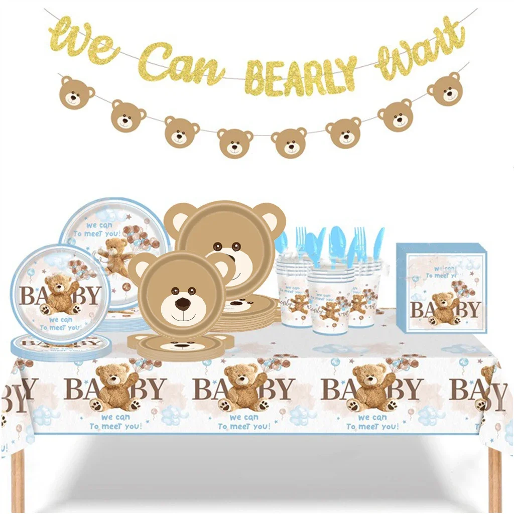 2024 Cartoon Bear Disposable Tableware We Can Bearly Wait Baby Bear Plates Napkin Bear Theme Kid Birthday Party Babyshower Decor