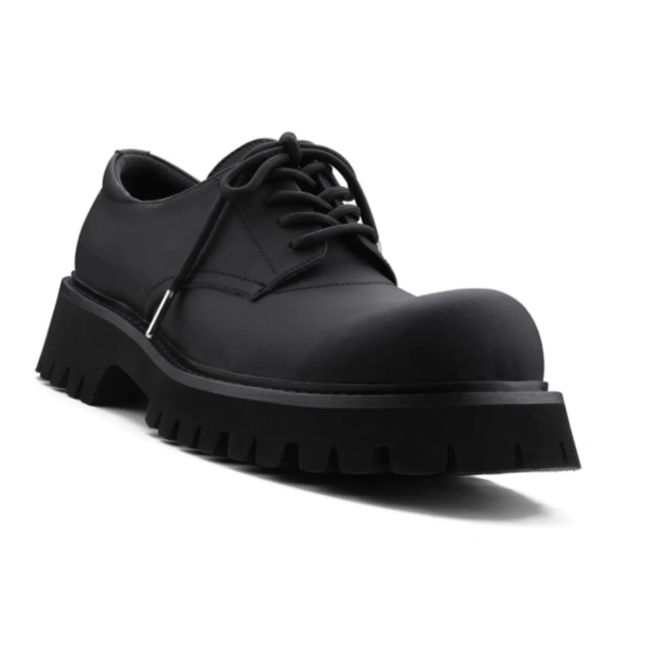 Men's Black Chunky Platform Derby Shoes Big Head Lace-Up Non-Slip Wear-Resistant Casual Shoes