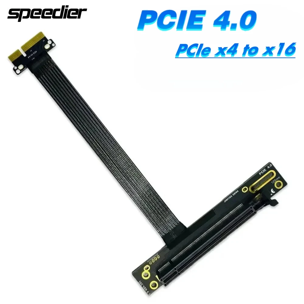 

Shielded PCI-E 4.0 4X to 16X Riser Extension Cable PCI Express GEN4 PCIe X4 to X16 Extender Cord 90 Angled GPU SSD Riser Adapter