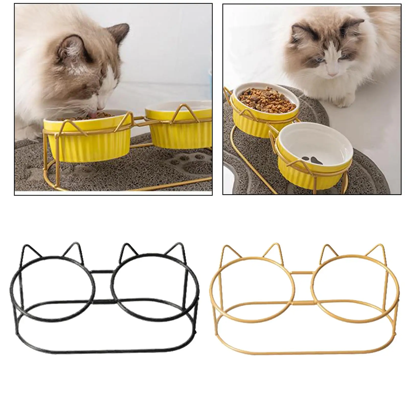 Cute Cat Bowls Raised Stand with Metal Raised Stand Pet Bowl Stand Iron Elevated