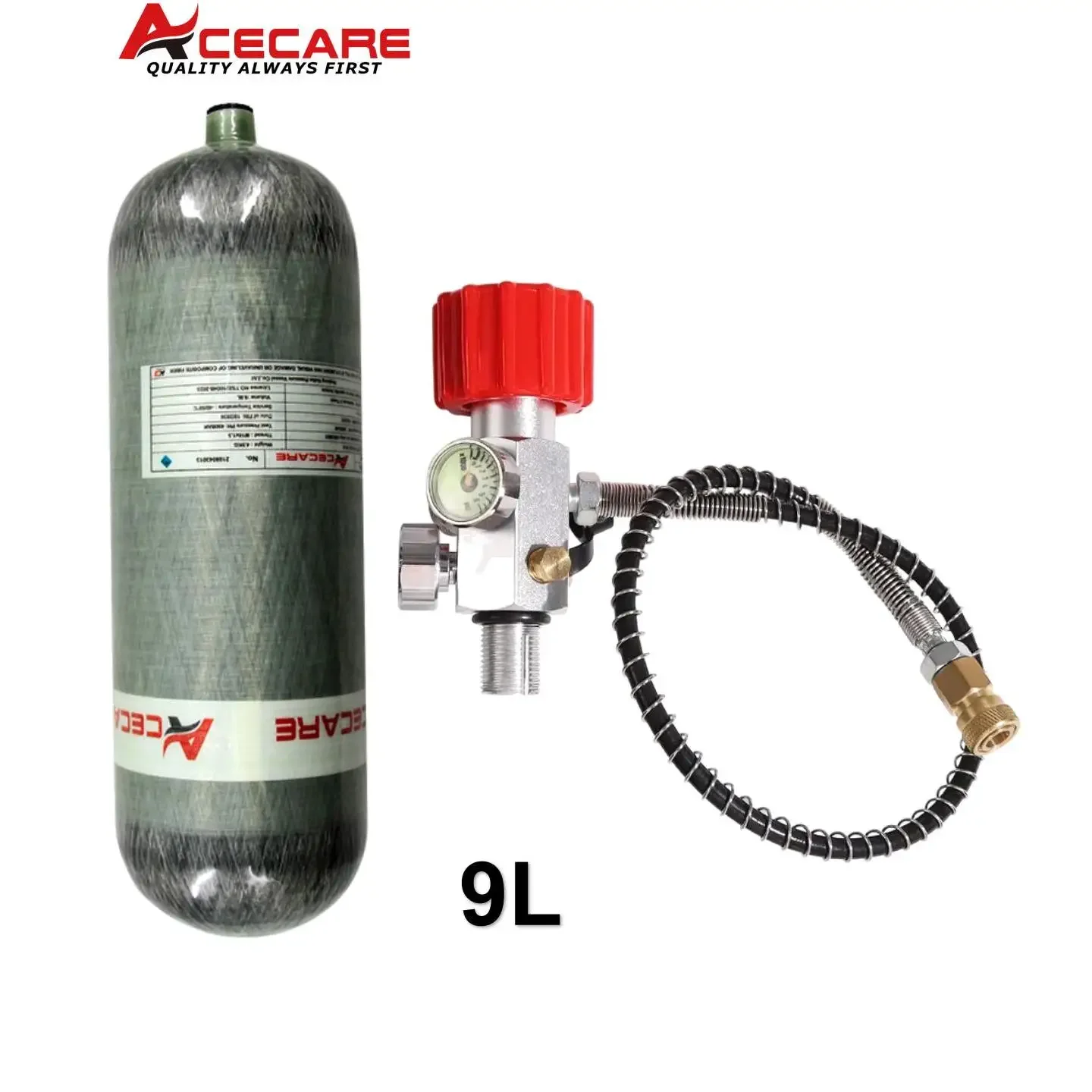 ACECARE 4500Psi 300Bar 30Mpa 9L Carbon Fiber Cylinder with Cylinder Regulating Valve for Firefighting Diving M18*1.5