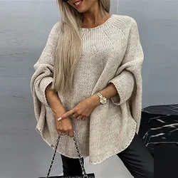 Knitted Women Solid Sweater Elegant Loose Batwing Sleeve Long Y2k Sweater 2024 Women Spring Warm Soft Pullover Fashon Streetwear