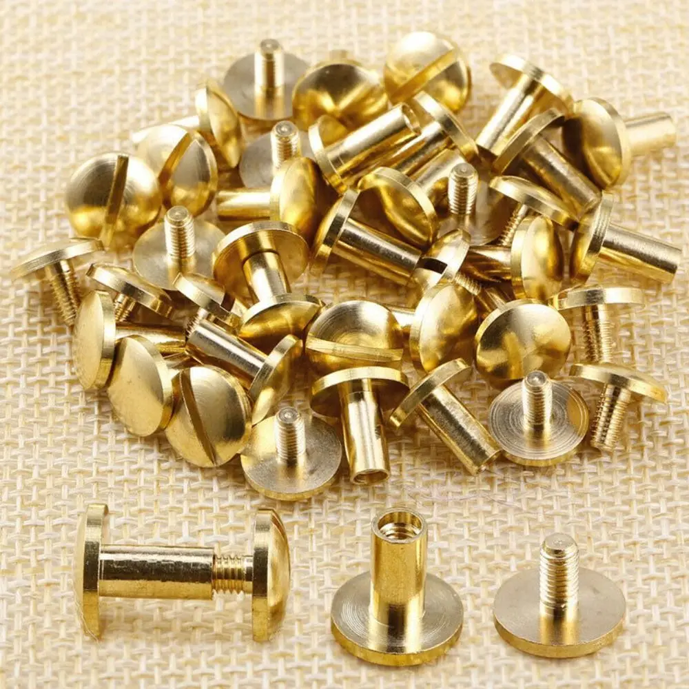 10Pcs/Set Arc Belt Screw Leather Craft Chicago Nail Brass Solid Rivet Stud Head