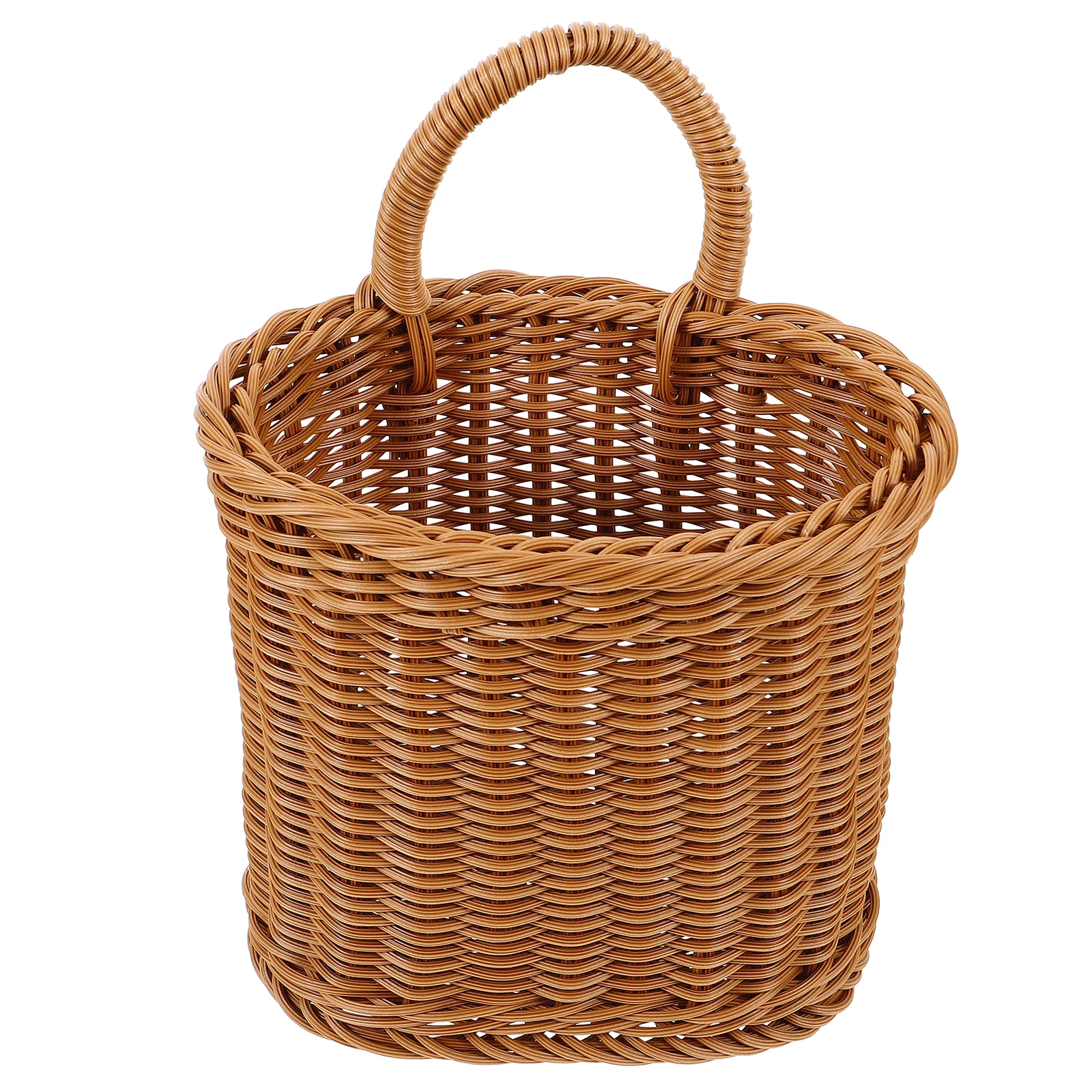 

Wall Hanging Small Woven Kitchen Basket Brown Color Wicker Fruit Vegetable Basket Wall Decor Storage Solution Household Storage
