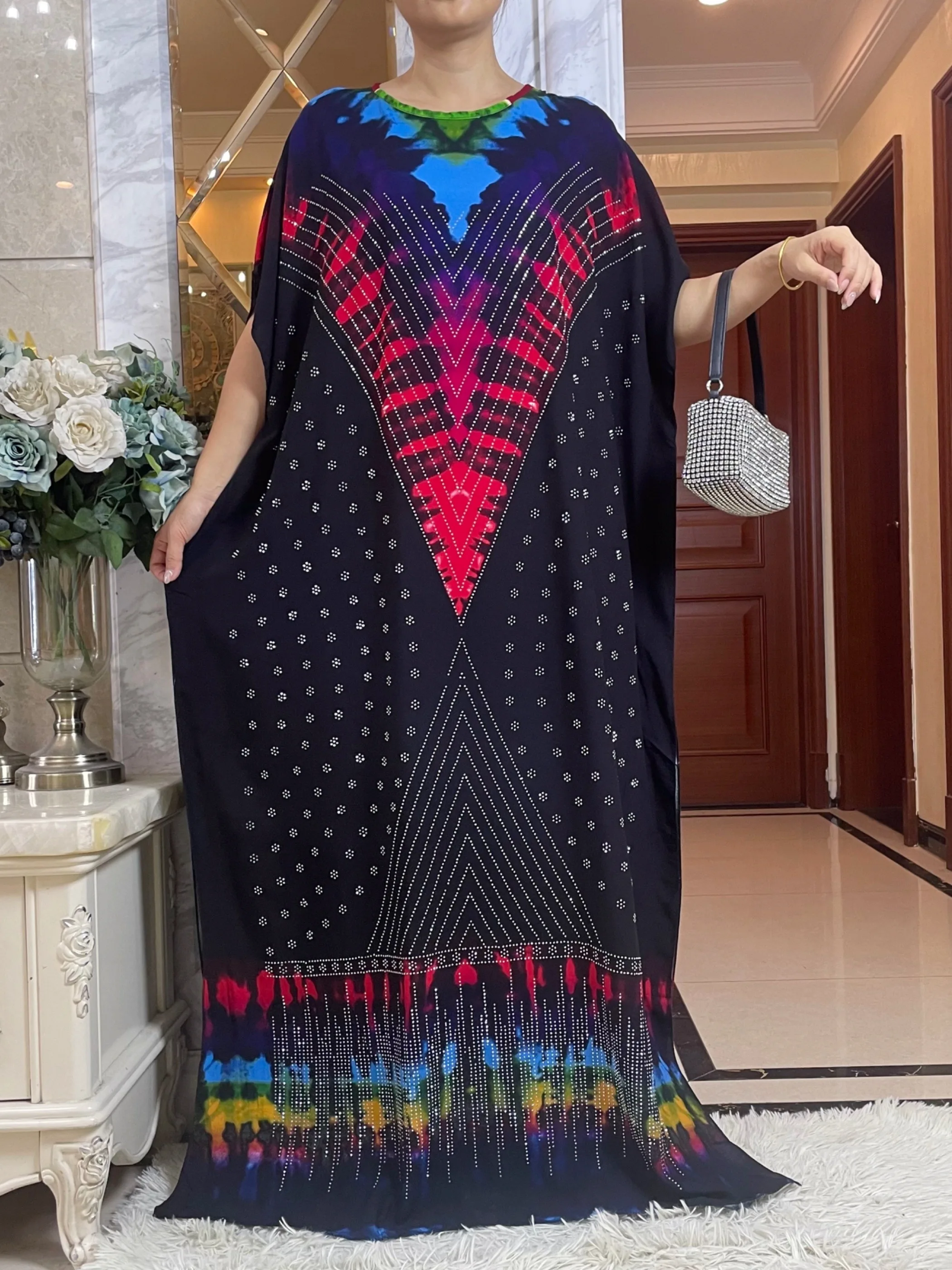 New Hot Selling Short Sleeve African Dress With Big Scarf Floral Print Long Cotton Lady Elegant Summer Maxi Casual Loose Abaya