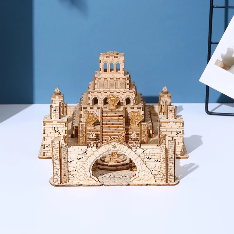 DIY 3D Holzpuzzle Miniaturmodellbausätze Zusammengebaute Ruinen Puzzles Architekturhaus für Kinder Pädagogische Geschenke