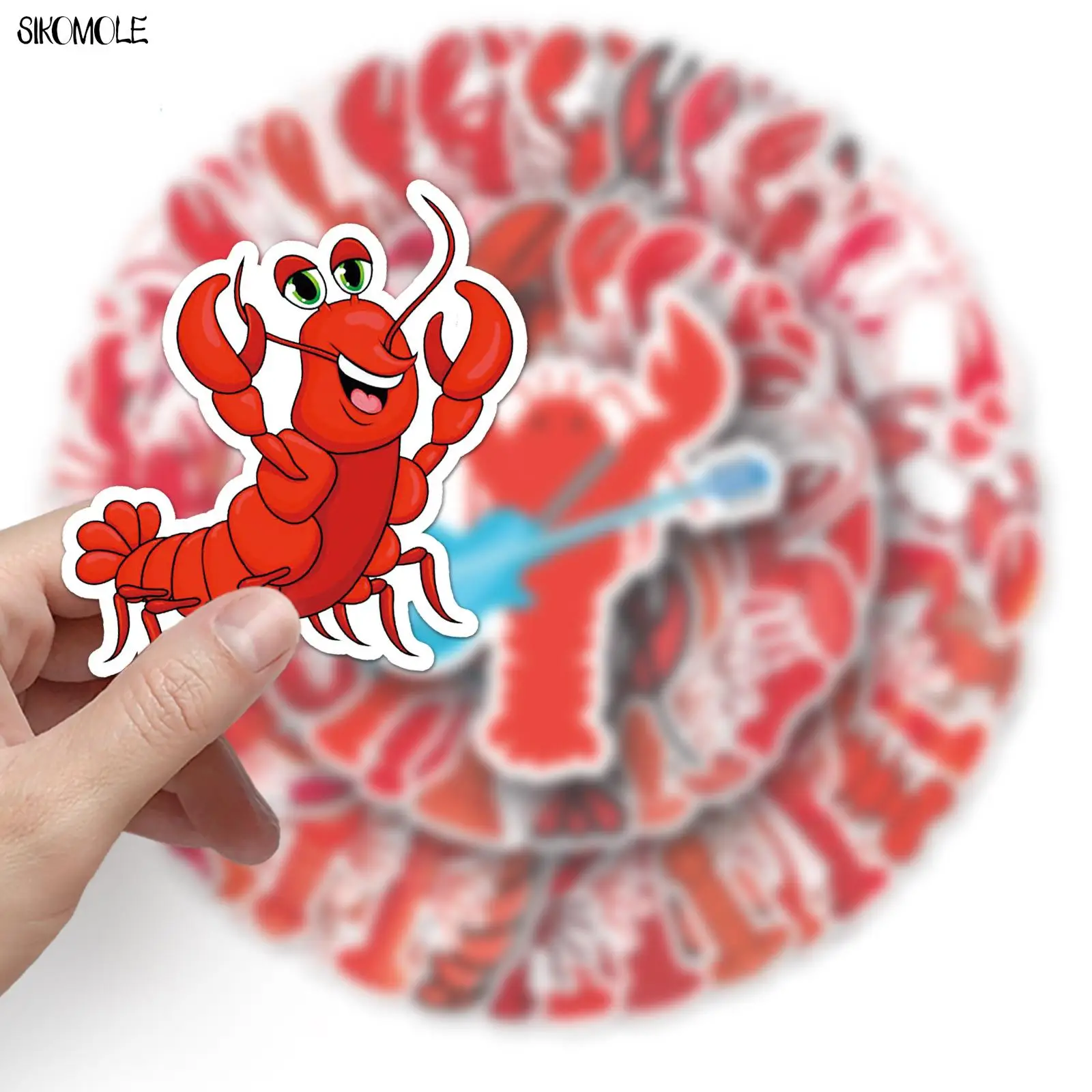 10/30/50pcs Cute Red Lobster Stickers Animals DIY Car Laptop Suitcase Skateboard Guitar Cartoon Graffiti Sticker Kid Gift Toy