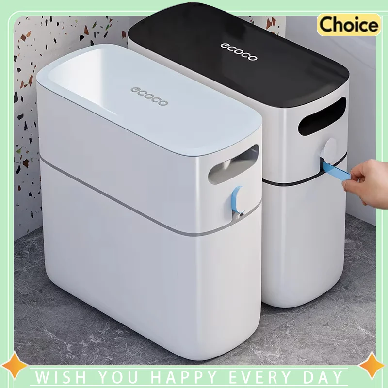 

Auto Packing Trash Can with Lid, Large Paper Bin for Kitchen Bathroom Home, Narrow Space Waste Container