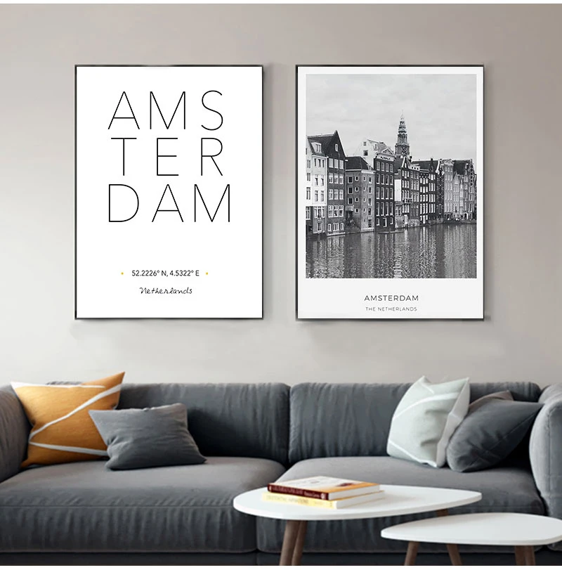 Netherlands Amsterdam Landscape Photo Canvas Painting Wall Art Picture , City Poster Amsterdam Coordinates Canvas Prints