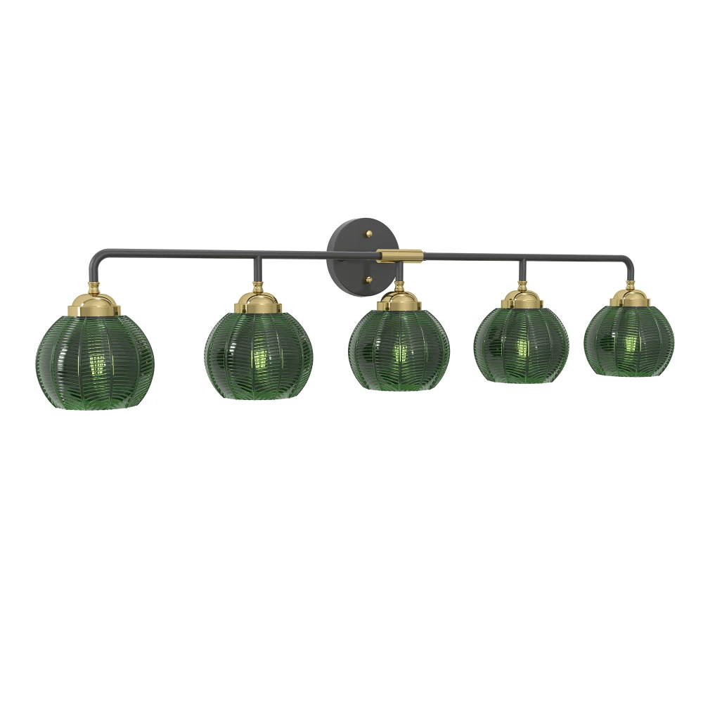 

5-Light Bathroom Vanity Light Fixtures (No Bulbs) Modern Vintage Glass Shade Black+Gold