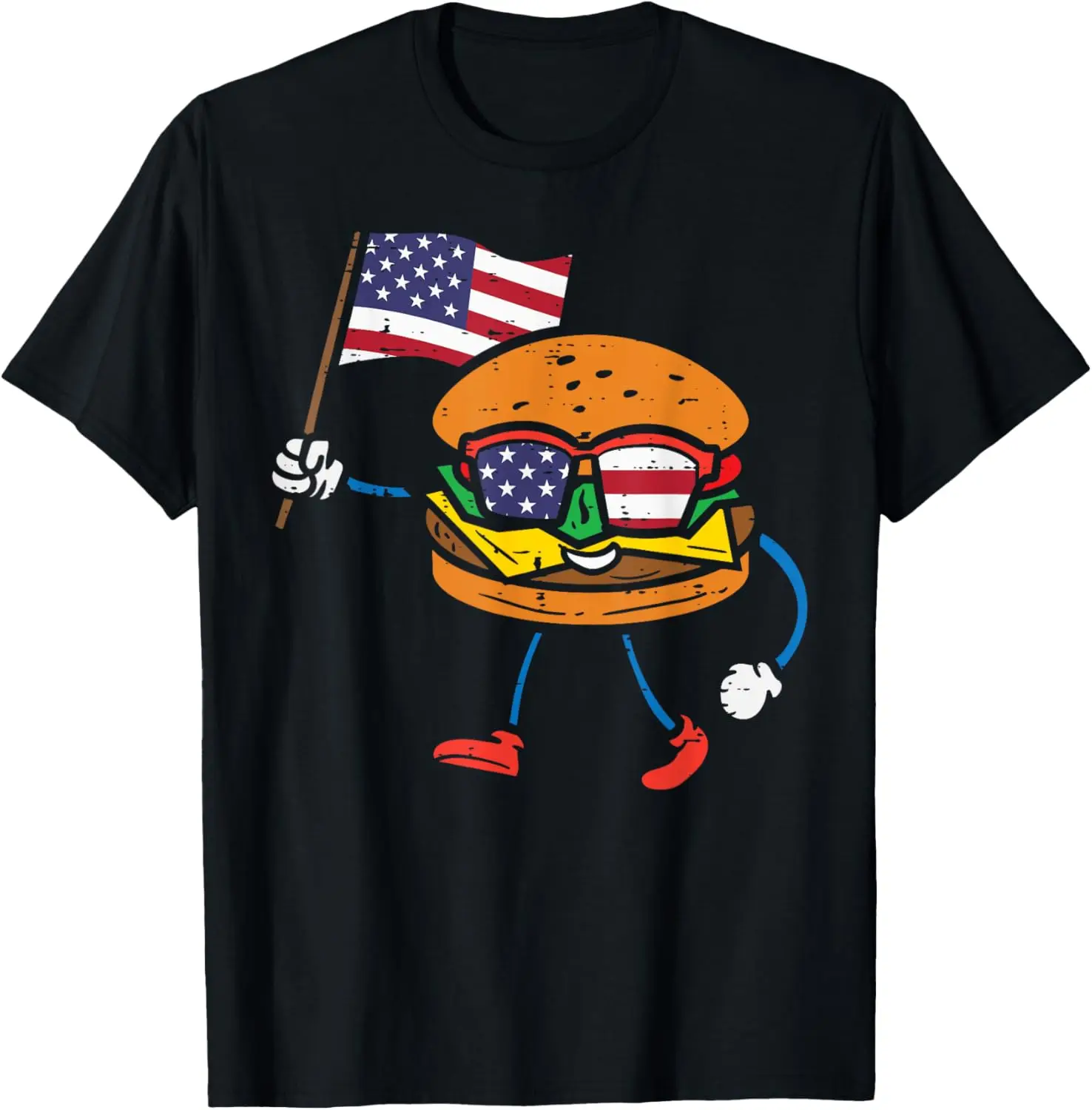 

American Flag Burger Patriotic 4th Of July Men Women Kids T-Shirt