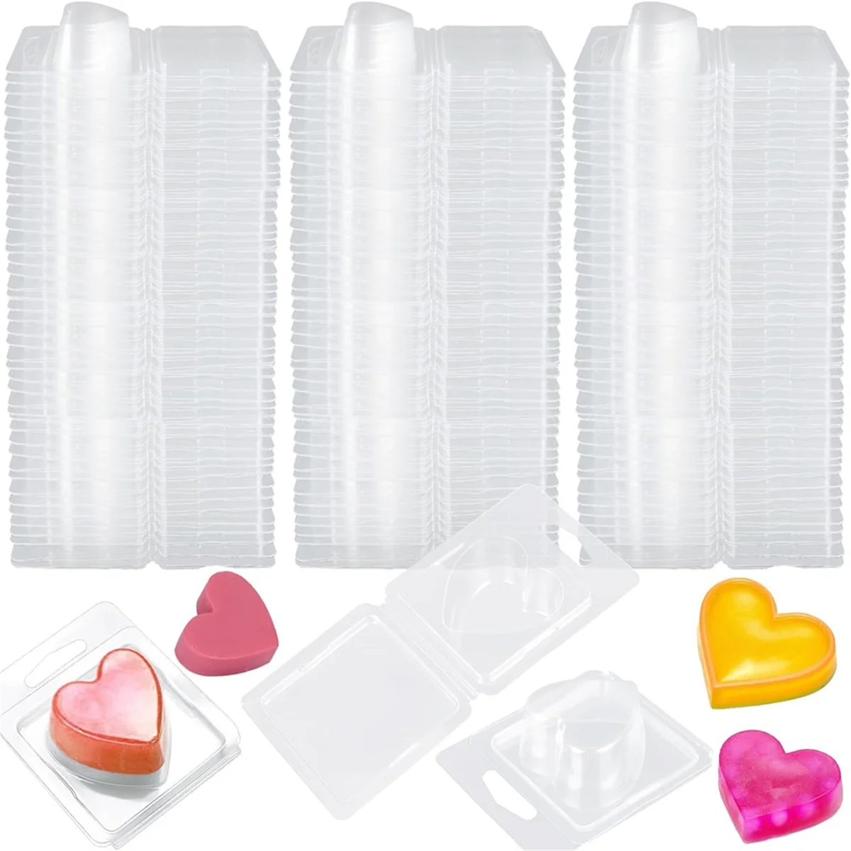 

150Pack Wax Melt Container 1.3 Oz Plastic Wax Melt Set for Wax Melts Clear Wax Flip Top, Empty Candle Melt,Heart Shape